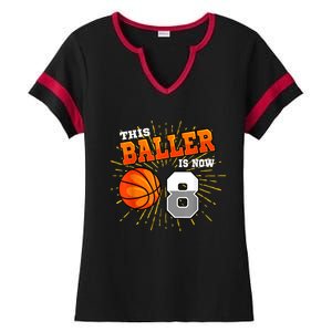 This Baller Is Now 8 Basketball 8th Birthday Party Ladies Halftime Notch Neck Tee