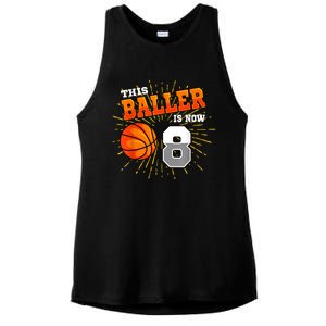 This Baller Is Now 8 Basketball 8th Birthday Party Ladies PosiCharge Tri-Blend Wicking Tank