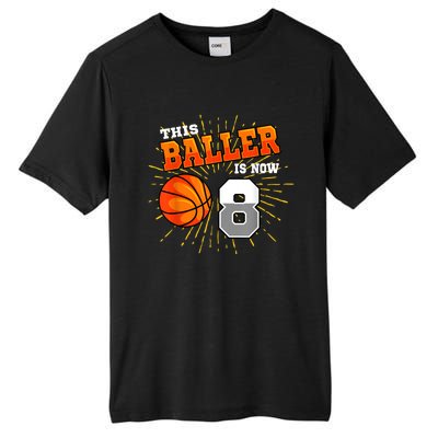 This Baller Is Now 8 Basketball 8th Birthday Party Tall Fusion ChromaSoft Performance T-Shirt