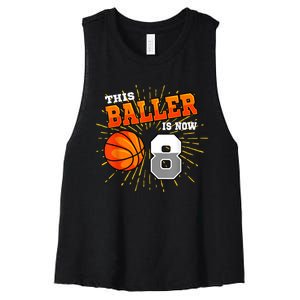 This Baller Is Now 8 Basketball 8th Birthday Party Women's Racerback Cropped Tank