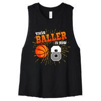 This Baller Is Now 8 Basketball 8th Birthday Party Women's Racerback Cropped Tank