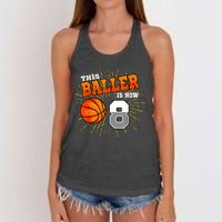 This Baller Is Now 8 Basketball 8th Birthday Party Women's Knotted Racerback Tank