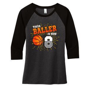 This Baller Is Now 8 Basketball 8th Birthday Party Women's Tri-Blend 3/4-Sleeve Raglan Shirt