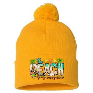 The Beach Is My Happy Place Vacation Summer Pom Pom 12in Knit Beanie