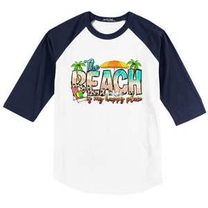 The Beach Is My Happy Place Vacation Summer Baseball Sleeve Shirt