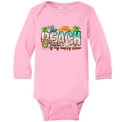 The Beach Is My Happy Place Vacation Summer Baby Long Sleeve Bodysuit