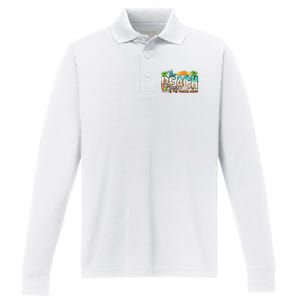 The Beach Is My Happy Place Vacation Summer Performance Long Sleeve Polo