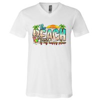 The Beach Is My Happy Place Vacation Summer V-Neck T-Shirt