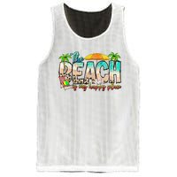 The Beach Is My Happy Place Vacation Summer Mesh Reversible Basketball Jersey Tank