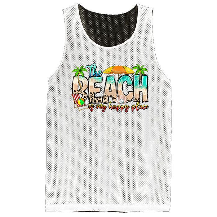 The Beach Is My Happy Place Vacation Summer Mesh Reversible Basketball Jersey Tank