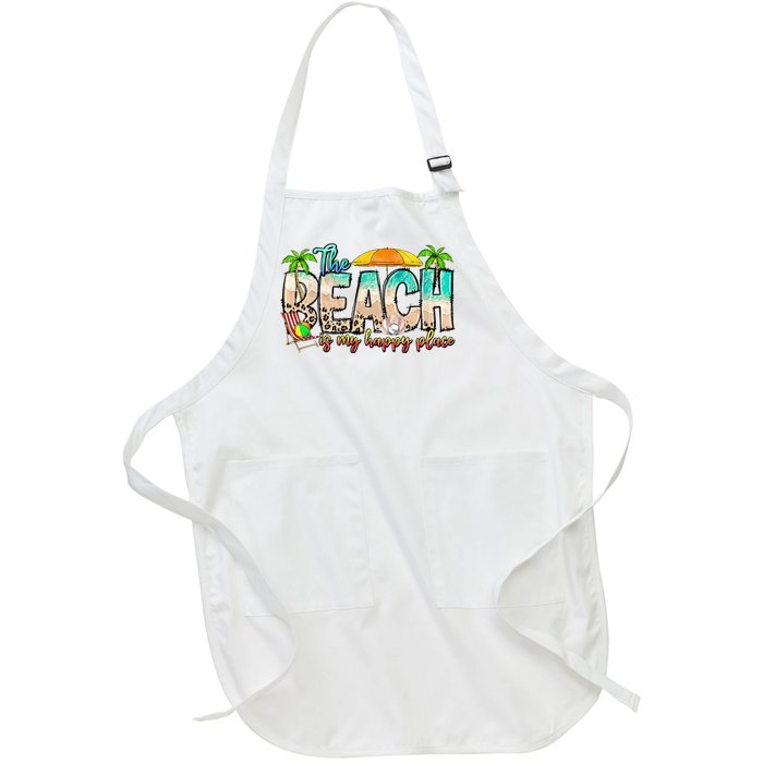 The Beach Is My Happy Place Vacation Summer Full-Length Apron With Pockets