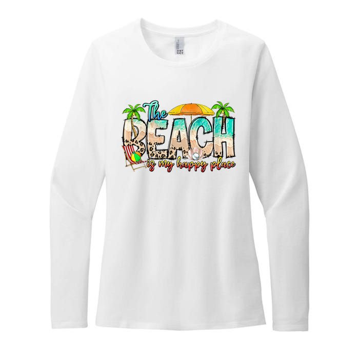 The Beach Is My Happy Place Vacation Summer Womens CVC Long Sleeve Shirt