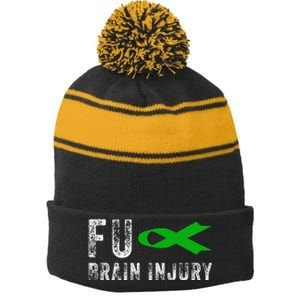 Traumatic Brain Injury Awareness Fu Traumatic Brain Injury Stripe Pom Pom Beanie