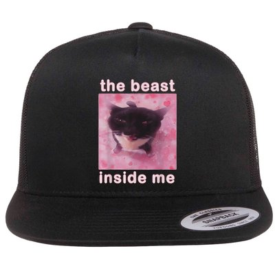 The Beast Inside Me Funny Cat Meme Sarcastic Inappropriate Flat Bill Trucker Hat