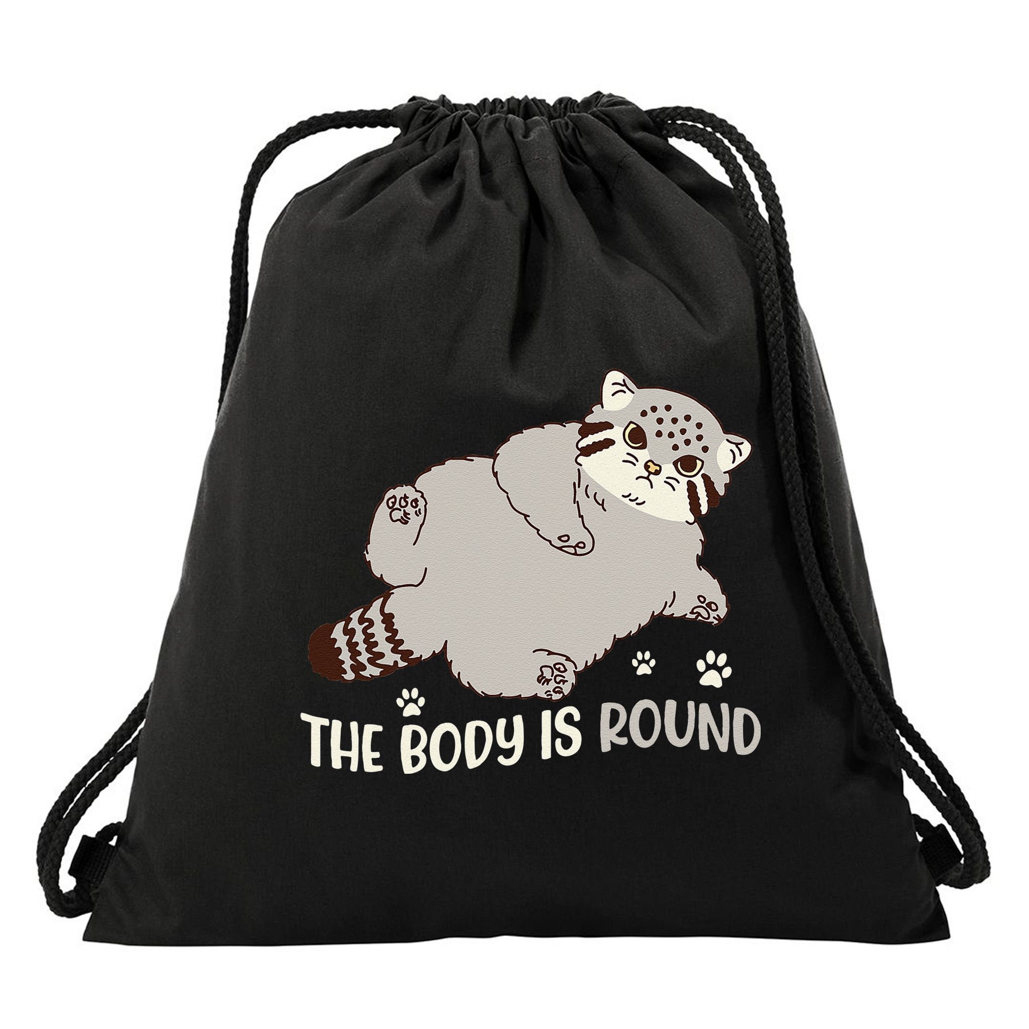 The Body Is Round Pallas Cat Funny Cute Pallas Cat Lover Drawstring Bag