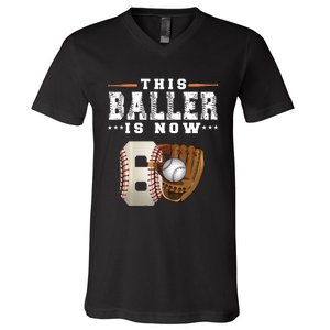 The Baller Is Now Baseball Player Lover Trending Gift Idea V-Neck T-Shirt