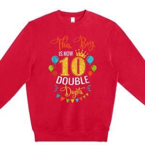 This Boy is Now Double Digits, Birthday Boy 10 year old Premium Crewneck Sweatshirt