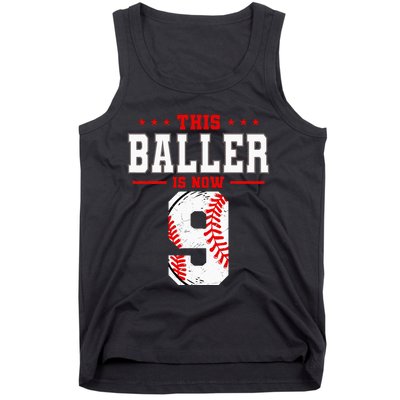 This Baller Is Now 9 Birthday Baseball Theme Bday Party Tank Top