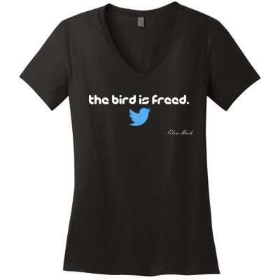 The Bird Is Freed Musk Quote Women's V-Neck T-Shirt