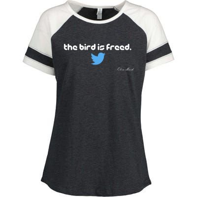 The Bird Is Freed Musk Quote Enza Ladies Jersey Colorblock Tee