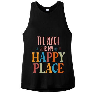 The Beach Is My Happy Place Beach Funny Gift Ladies PosiCharge Tri-Blend Wicking Tank