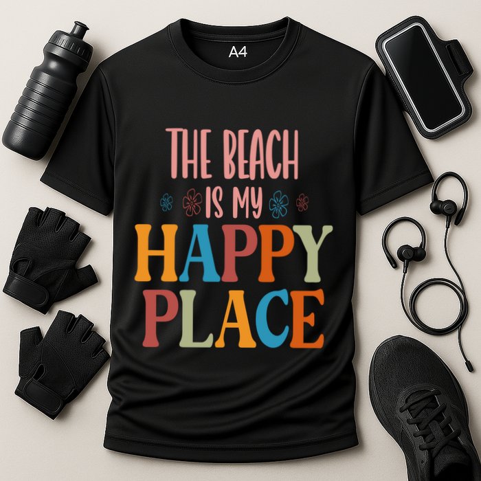 The Beach Is My Happy Place Beach Funny Gift Cooling Performance Crew T-Shirt