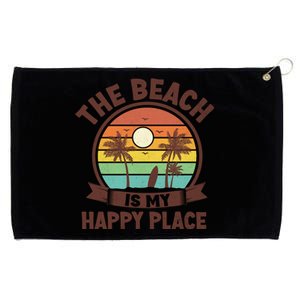 The Beach Is My Happy Place Beach Trip Retro Summer Vacation Cool Gift Grommeted Golf Towel