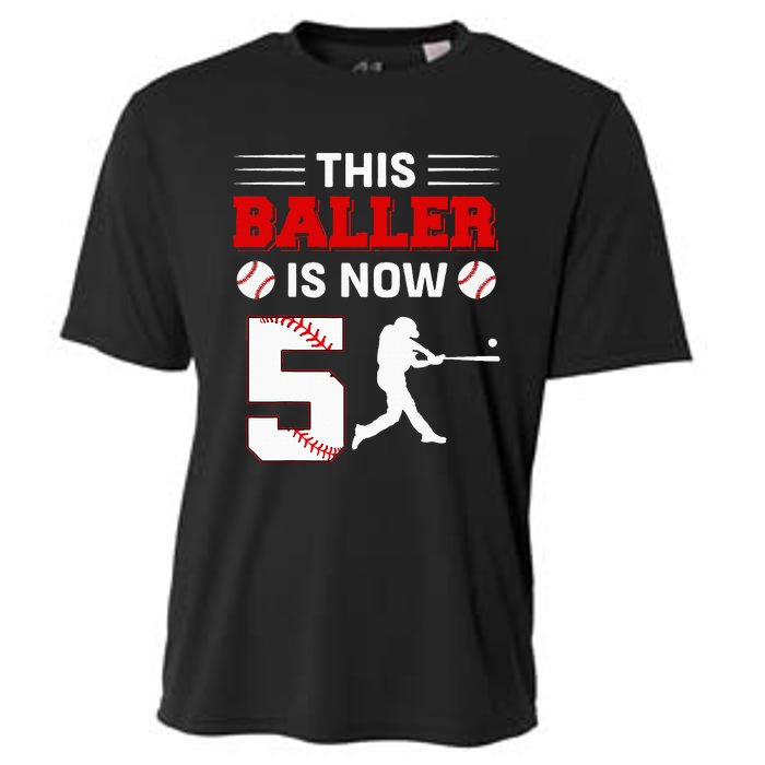 This Baller Is Now 5 Baseball 5th Bday 5 Years Old Cooling Performance Crew T-Shirt