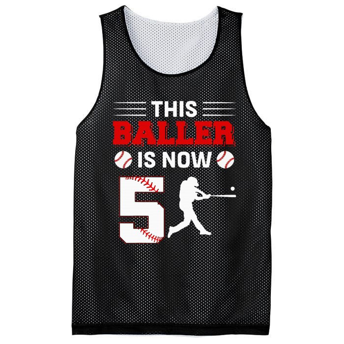 This Baller Is Now 5 Baseball 5th Bday 5 Years Old Mesh Reversible Basketball Jersey Tank