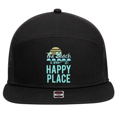 The Beach Is My Happy Place Design Cute Gift 7 Panel Mesh Trucker Snapback Hat