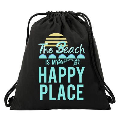 The Beach Is My Happy Place Design Cute Gift Drawstring Bag