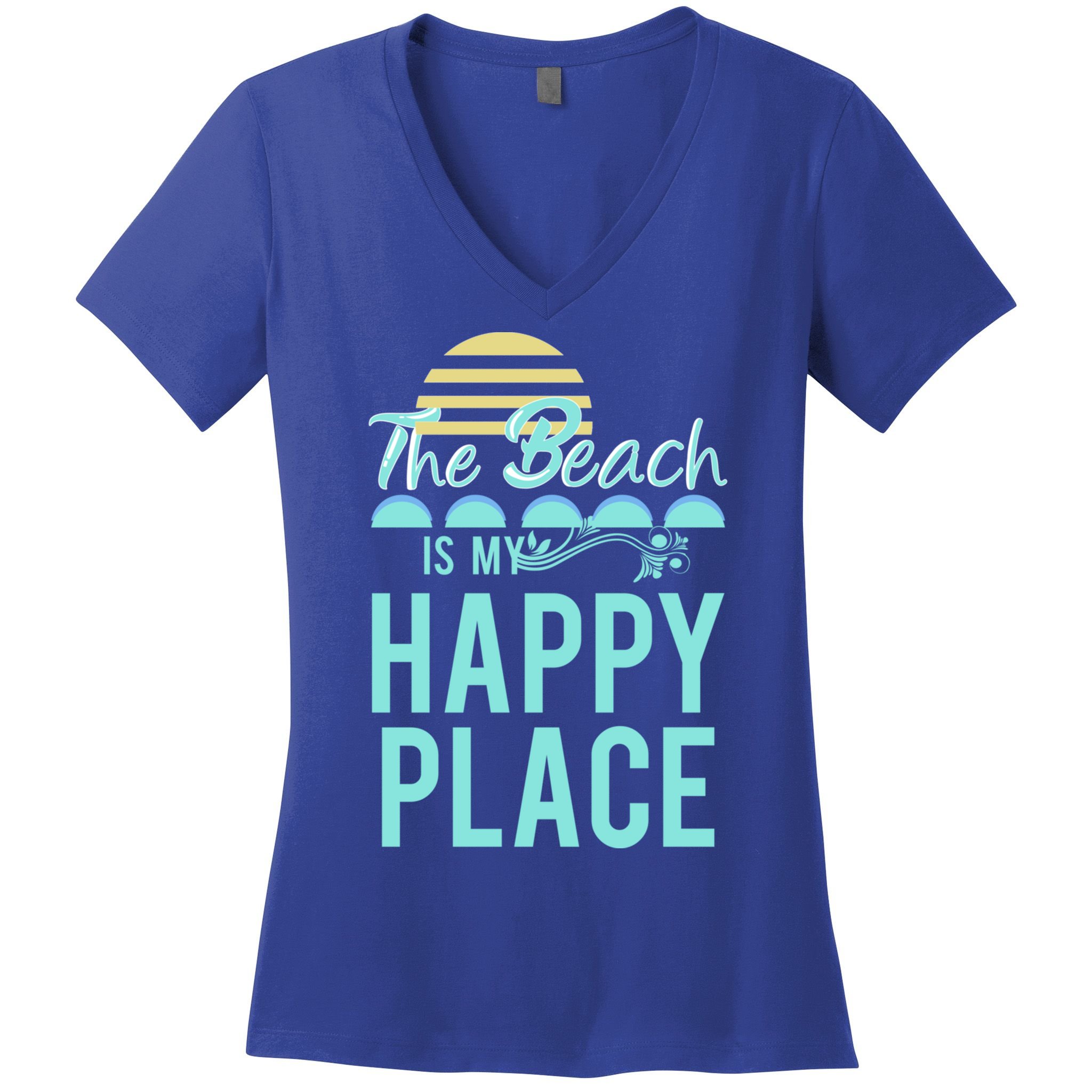 The Beach Is My Happy Place Design Cute Gift Women's V-Neck T-Shirt