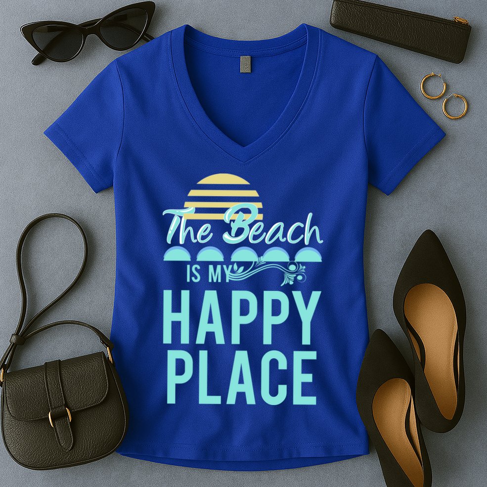 The Beach Is My Happy Place Design Cute Gift Women's V-Neck T-Shirt