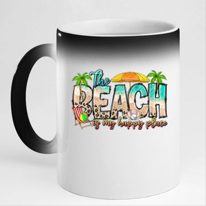 The Beach Is My Happy Place Vacation Summer 11oz Black Color Changing Mug