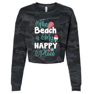 The Beach Is My Happy Place Holiday Summer Gift Cropped Pullover Crew