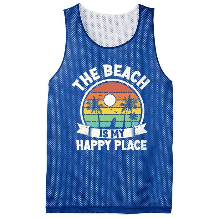 The Beach Is My Happy Place Beach Trip Retro Summer Vacation Gift Mesh Reversible Basketball Jersey Tank