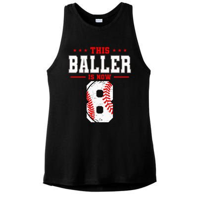 This Baller Is Now 8 Birthday Baseball Theme Bday Party Ladies PosiCharge Tri-Blend Wicking Tank