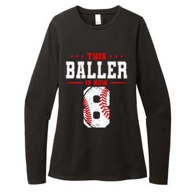 This Baller Is Now 8 Birthday Baseball Theme Bday Party Womens CVC Long Sleeve Shirt