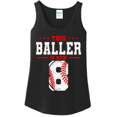 This Baller Is Now 8 Birthday Baseball Theme Bday Party Ladies Essential Tank