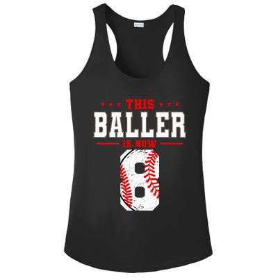 This Baller Is Now 8 Birthday Baseball Theme Bday Party Ladies PosiCharge Competitor Racerback Tank