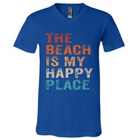 The Beach Is My Happy Place Fun Summer Beach Lover Gift V-Neck T-Shirt