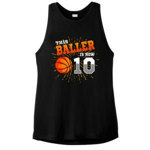 This Boy Is Now 10 Double Digits Basketball 10th Birthday Ladies PosiCharge Tri-Blend Wicking Tank