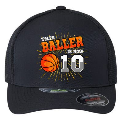 This Boy Is Now 10 Double Digits Basketball 10th Birthday Flexfit Unipanel Trucker Cap