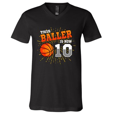 This Boy Is Now 10 Double Digits Basketball 10th Birthday V-Neck T-Shirt