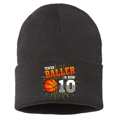 This Boy Is Now 10 Double Digits Basketball 10th Birthday Sustainable Knit Beanie