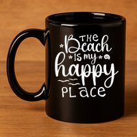 The Beach Is My Happy Place Great Gift 11oz C Handle Ceramic Mug