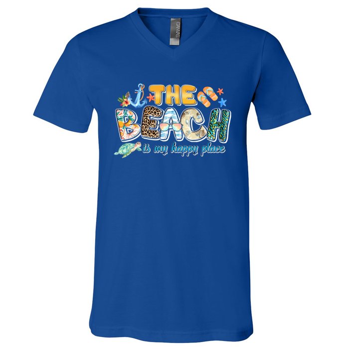 The Beach Is My Happy Place Vacation Summer Gift V-Neck T-Shirt