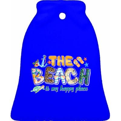 The Beach Is My Happy Place Vacation Summer Gift Ceramic Bell Ornament