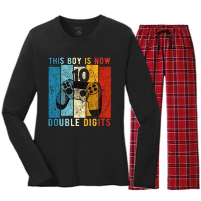 This Boy Is Now Double Digits 10th Birthday Boy 10 Year Old Women's Long Sleeve Flannel Pajama Set 