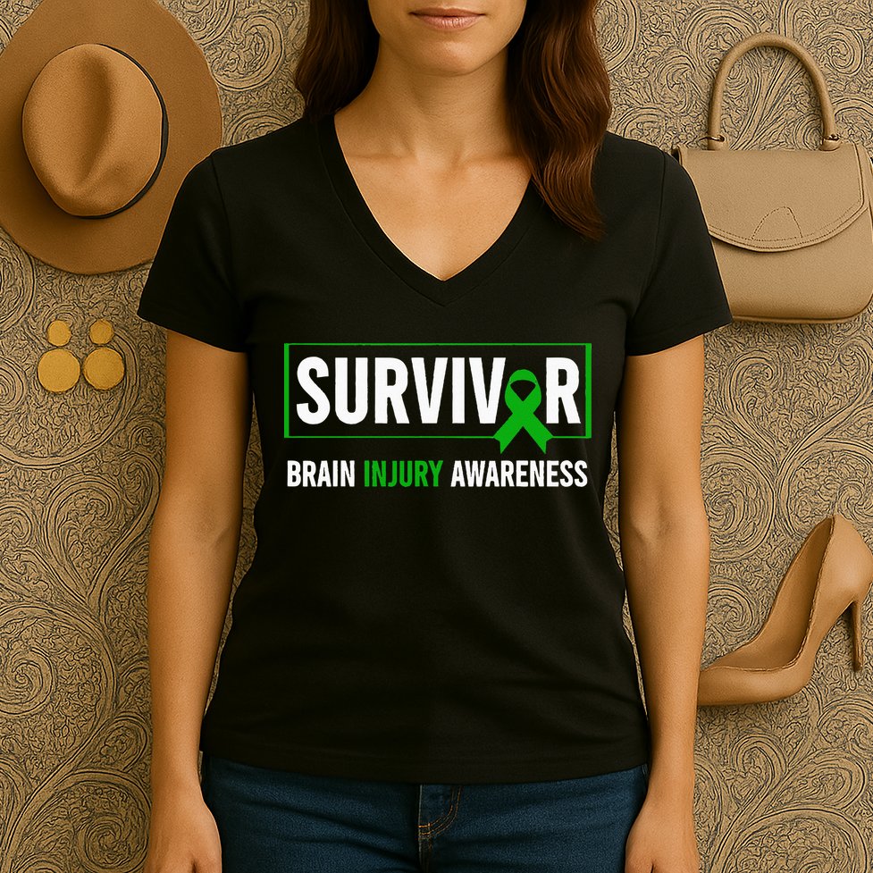Traumatic Brain Injury Awareness Brain Injury Survivor Women's V-Neck T-Shirt